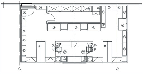 Architectural small shop top view plan Vector.