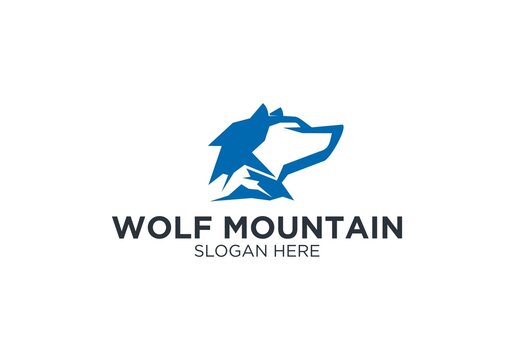 Wolf and Mountain Logo, Mountain Negative Space Brand Logo Design Vector