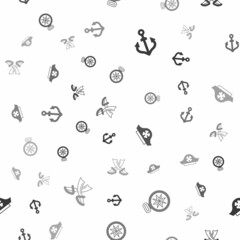 Set Anchor, Compass, Pirate hat and Crossed pirate swords on seamless pattern. Vector