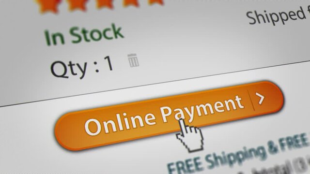 Mouse Cursor Clicking Online Payment Button on Web Shopping. All data on the Footage are Fictional, Created Especially for This Concept
