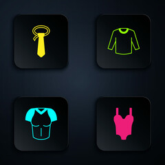 Set Swimsuit, Tie, T-shirt and Sweater. Black square button. Vector