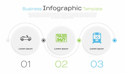 Set line Car, Location with taxi and Train. Business infographic template. Vector