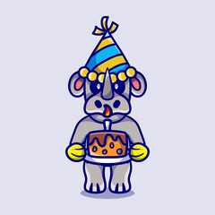 cute rhino celebrating happy new year or birthday