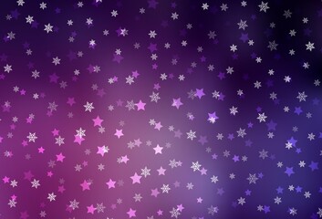 Dark Pink vector layout with bright snowflakes, stars.