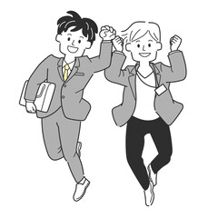 ジャンプしている男性会社員（二人）