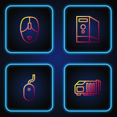Set line Video graphic card, Computer mouse, and Case of computer. Gradient color icons. Vector