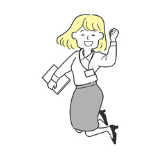 ジャンプしている女性会社員
