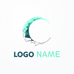 simple geometrical blue moon logo for cool business