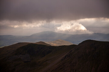 View from the top of the Old Man of Coniston in the English Lake district in Cumbria.Popular for fell walking.