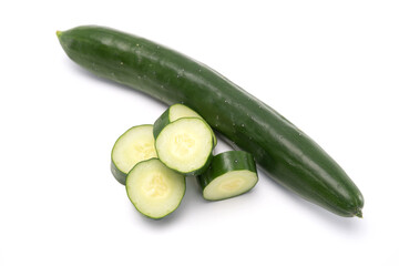 Slices of japanese cucumber isolated on white background. Healthy food