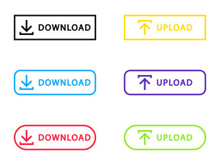 Icono de descarga y carga. Botón de descargar y subir archivo. Ilustración vectorial, estilo línea de colores
