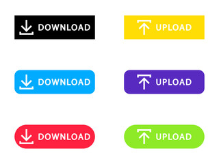 Icono de descarga y carga. Botón de descargar y subir archivo. Ilustración vectorial, estilo línea de colores