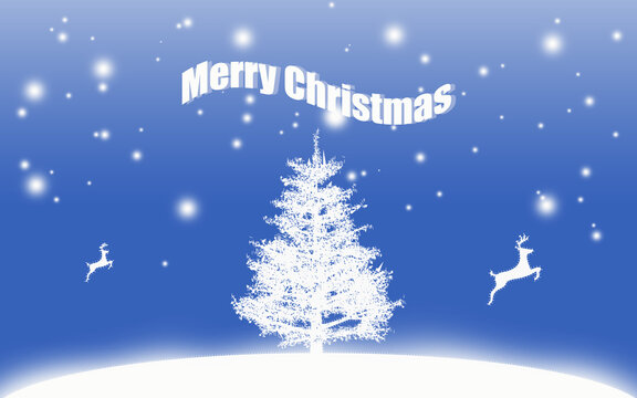 Christmas tree and snow with blue background