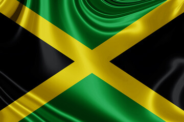 Jamaica fabric flag waving . 3D illustration