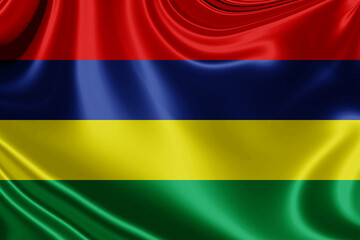 mauritius fabric flag waving . 3D illustration