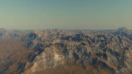 realistic surface of an alien planet, view from the surface of an exo-planet 3d render