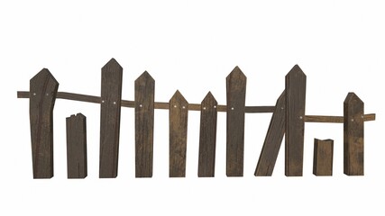 old fence on the white background 3d-rendering