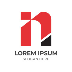 simple letter N logo design template concept vector with flat red and black color style
