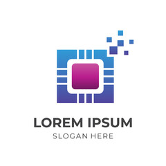 tech logo design template concept vector with flat blue and purple color style