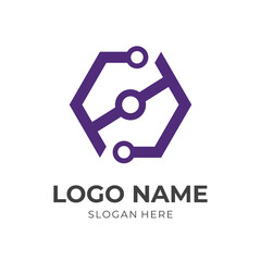tech logo design template concept vector with flat purple color style