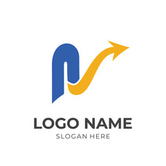 abstract letter N logo design template concept vector with flat blue and yellow color style