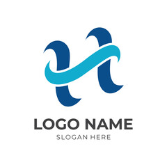 abstract letter H logo design template concept vector with flat blue color style