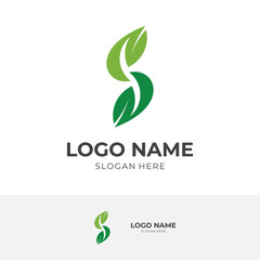 letter S leaf logo vector, letter S and leaf, combination logo with flat green color style