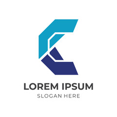 letter C logo design template concept vector with flat blue color style