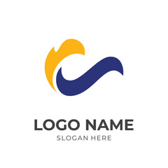 simple letter C logo design template concept vector with flat yellow and blue color style