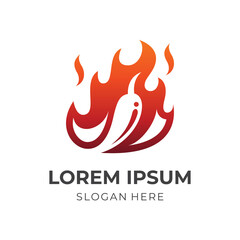 hot chili logo concept with flat red and orange color style