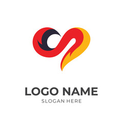 abstract love logo design template concept vector with flat colorful style