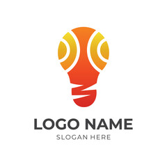 bulb logo design template concept vector with flat yellow and orange color style