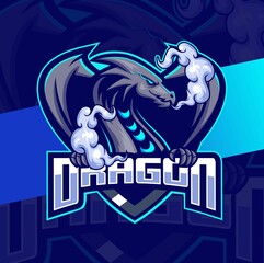 dragon mascot esport logo design character for sport and gaming logo with claw and smoke cloud