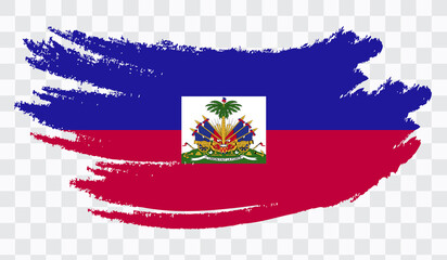 Grunge brush stroke with HAITI national flag. Watercolor painting flag,poster, banner of the national flag. Style watercolor drawing. Vector isolated on transparent background.	