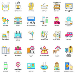 Hotel Services color flat icon collection set