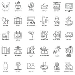 Outline Hotel Services flat icon collection set