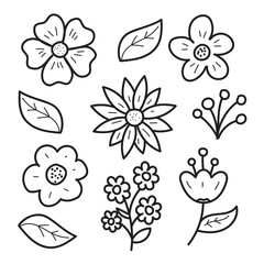 Flowers doodle collection with cute design isolated on white background