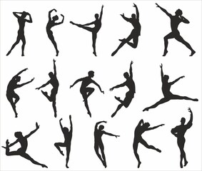 Naklejka premium Ballet dancers vector silhouettes. Shadows of people, outlines of dancing men 