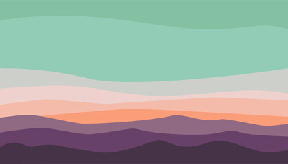 Mountains in poster design. Landscape background  in banner style. Geometric template with wavy shape. Beautiful mountains and sky. Trendy vector abstract illustrations. Printable modern wall art. 