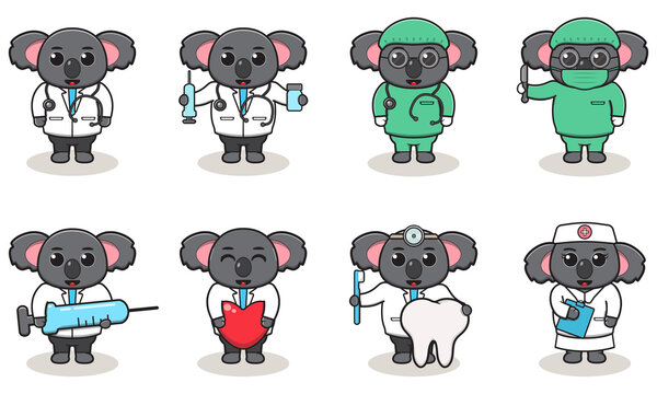 Vector illustration of Cute Character Cartoon of Koala Doctor. Good for label, sticker, clipart. white isolated background