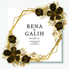 Luxury wedding card line art floral gold line