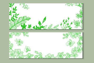 Plants banner element for invitation card line art design or style