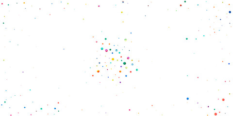Watercolor confetti on white background. Alive rainbow colored dots. Happy celebration wide colorful bright card. Great hand painted confetti.