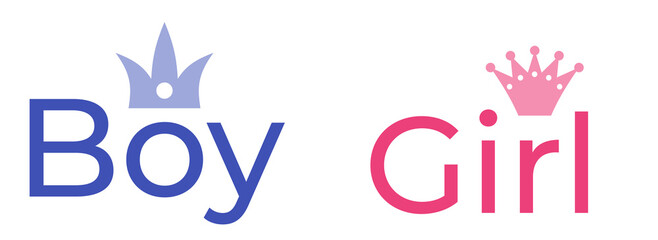 Crowns banner poster for a party or a holiday of the birth of a child in traditional other and pink colors. Baby shower lettering inscription girl or boy. Vector illustration