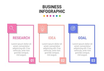 Concept of arrow business model with 3 successive steps. Three colorful graphic elements. Timeline design for brochure, presentation. Infographic design layout.