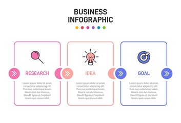 Concept of arrow business model with 3 successive steps. Three colorful graphic elements. Timeline design for brochure, presentation. Infographic design layout.