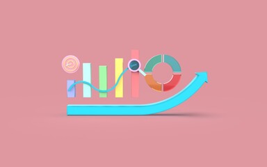 Social media computer digital marketing bar chart concept 3d rendering