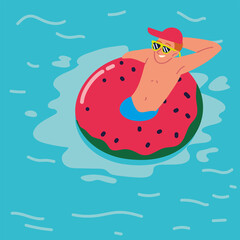 man with watermelon float