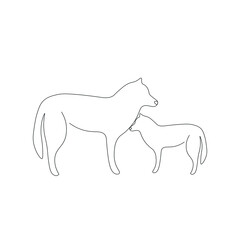 Dog and puppy line drawing vector illustration