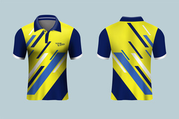 3D realistic mock up of front and back of polo shirt. soccer sport shirt  jersey template. Concept for casual uniform or apparel mockup template in design vector illustration